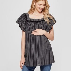 Isabel Maternity Black Vertical Stripe Square Neck Blouse